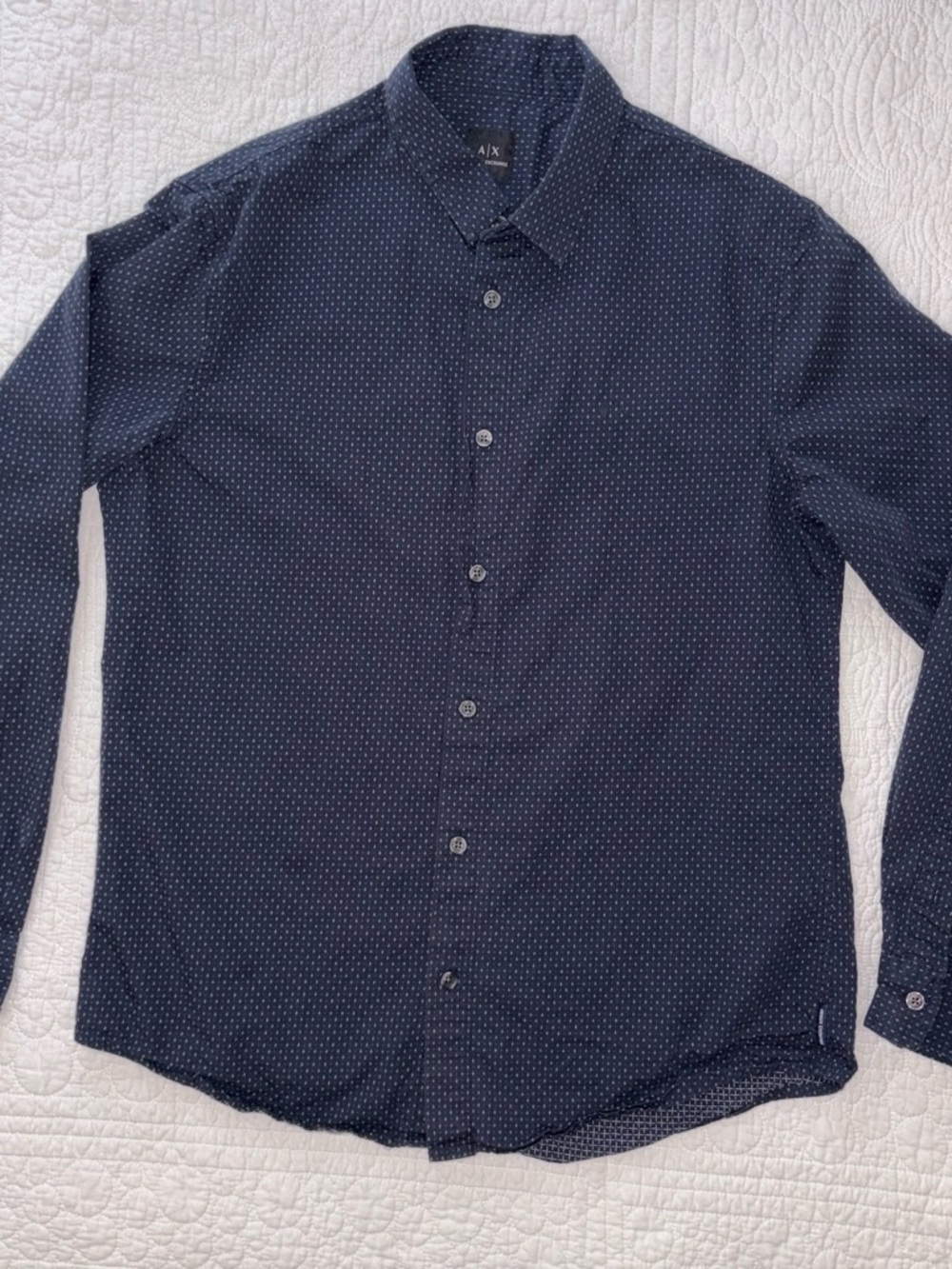 Armani Exchange Men’s Dark Blue Microdot Button-Down Shirt